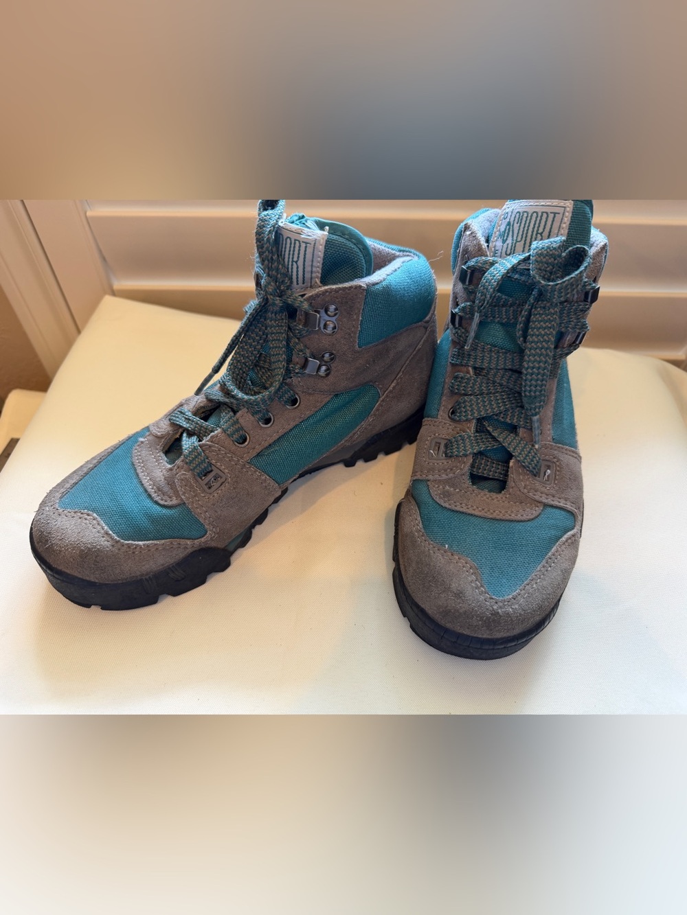 Vintage One Sport Teal Gray Suede, Hiking Boots Size 8 US Retro 90s Gorpcore